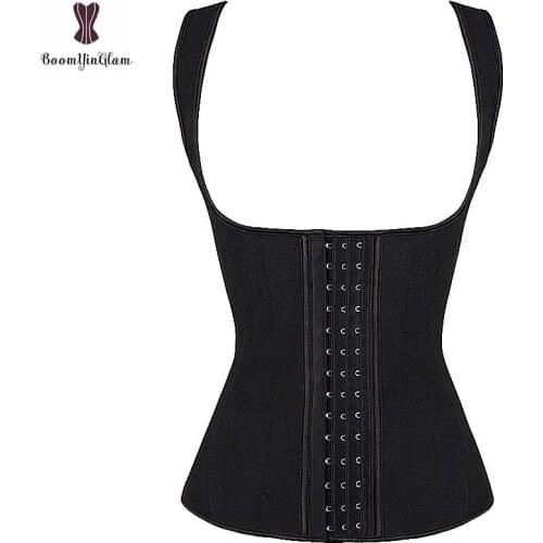 Latex Vest Corset Plus Size Underbust Shoulder Strap Bustier Front 3 Row Hook Closure Corselet Spiral Steel Boned Solid Corsets