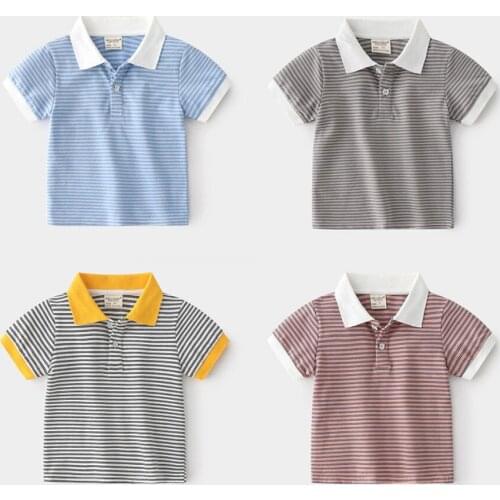 New Short-sleeved Baby Boys Shirt For Summer Fashion Childrens Striped Casual Polo Shirts Cotton Turn Down Collar Kid Sport Top