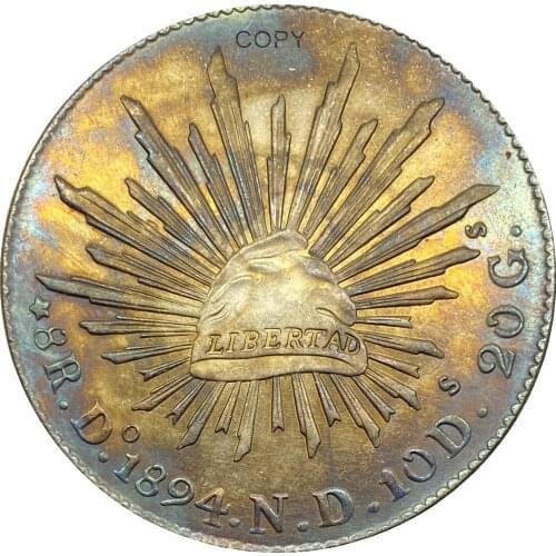 Mexico 8 Reales 1894 Go FR Plated Silver Copy Coin