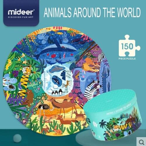 MiDeer 150PCS Puzzles Toys World Animals Educational Toys Hand-painted Jigsaw Board Style Puzzles Box Set for Kids Gifts 3Y