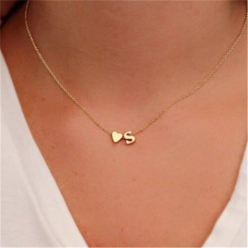 10pcs_Fashion Tiny Dainty Heart Initial Necklace Initial Necklace Letter Necklace Name Jewelry girlfriend gift