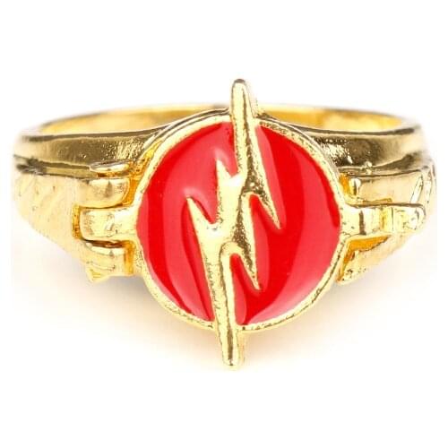 Fashion Gold Plated Trend Men Red Drop Glaze Ring 2021 Personality Design Lightning Pattern Ring Hip Hop Street Party Jewelry