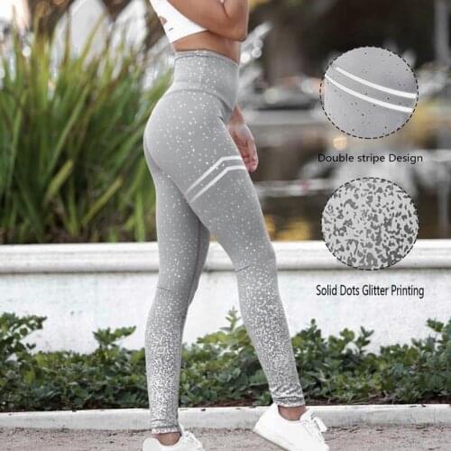 Fashion Sports Tights Women Stretch Running Fitness Yoga Pants Bronzing Tight-fitting High-waist Nine-point Pants Yoga Clothes