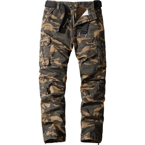 ABOORUN 2021 Mens Camouflage Cargo Pants Pure Cotton Loose Straight fit Trousers for Male