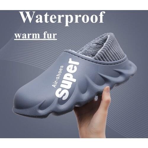2021 Men Winter Cotton Slippers Waterproof Anti-slip Flat Fashion Outdoor Indoor Warm Fur Thick Sole Women Couple Home Shoes