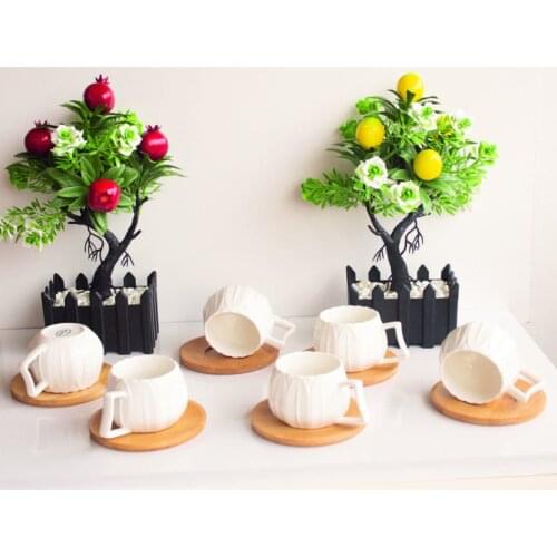 Bamboo Dish Porcelain Daisy Cup Set