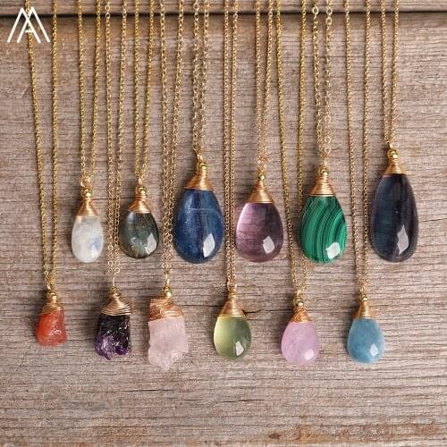Natural Gems Stone Drop Pendant Necklace For Women Tiny Chip Beads Chains Choker Necklace Fashion Friendship Jewelry Dropship