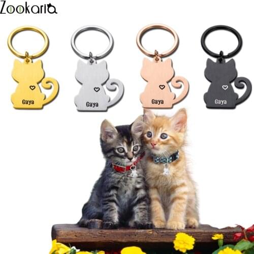 Stainless Steel Personalized Cat Tag Custom Cats Kitten ID Tag Engraved Cat Collar Pendant Necklace Pet Accessories Meow Shape