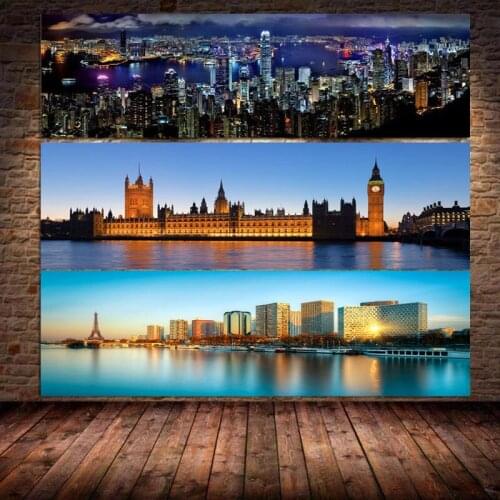 Landscape Posters and Prints Wall Art Canvas Painting Hong Kong City Night Scene Decorative for Living Room Home Cuadros Decor