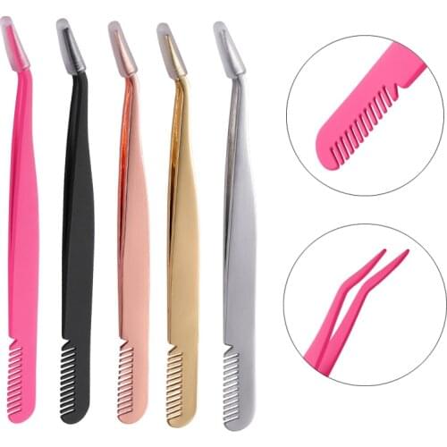 Stainless Steel Tweezers False Eyelash Applicator Tweezers Eyelash Extension Applicator Styler Auxiliary Clamp Makeup Tools