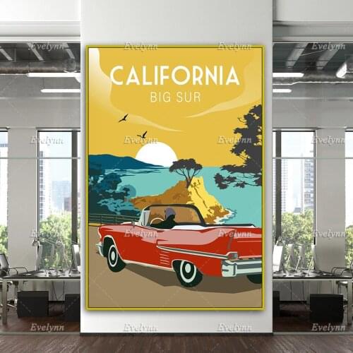 Big Sur Travel Poster, Big Sur Print, California Travel Print, California Travel Poster, Route 101 Home Decor Canvas Wall Art