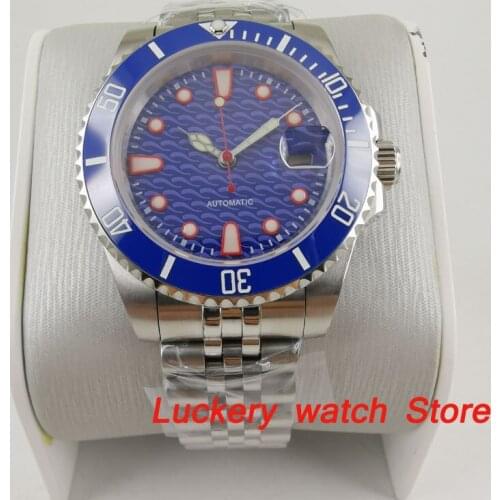 40mm bliger no logo Luxury watch blue dial saphire glass;stainless steel Strap Automatic mens Mechanical Watches-BA204