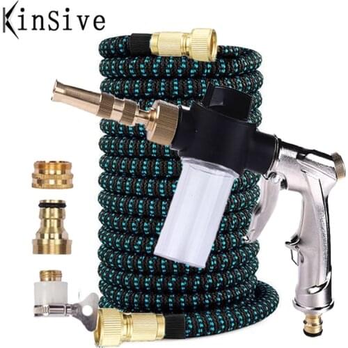 25-125FT Garden Hose Fexible Foam Pot Metal Spray Gun Soft Expandable Watering Hose High Pressure Car Wash Hose Irrigation Pipe
