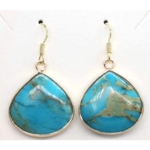 Natural Agates Stone Pendant Earrings a Pair Water Drop Shape Blue Emperors Stone Earrings for Women Jewelry Earring 20x25mm