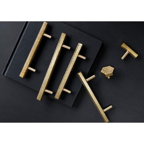 Hexagon Brass Cabinet Knobs Hand Hammered Furniture Handles Stucco Drawer Pulls Pockmark Wardrobe knob Nordic Door Handles