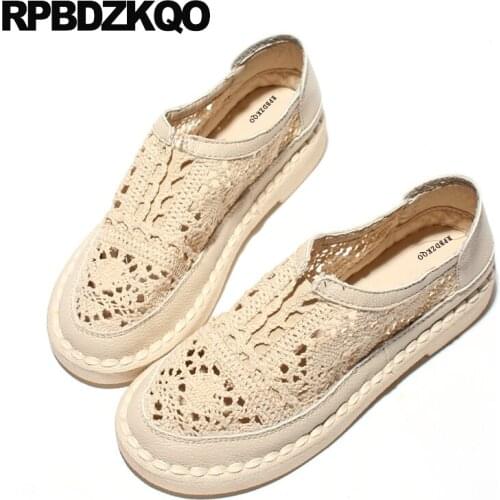 Lace Flats Round Toe Slip On Hollow Out Breathable Sandals 2018 Women Mesh Fitness Japanese Peach Cheap Shoes China White