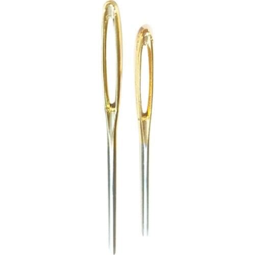 2pcs Metal Large Eye Golden Tail Blunt Needles Hand Sewing Needles Yarn Knitting Needles Darning Knitting Crochet Tool