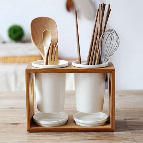 Chopsticks Storage Rack Ceramic Bamboo Dish Drainer Cutlery Holder for Fork Spoon 1Pcs Kitchen Organizer Japanese Style
