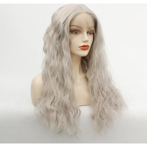 Loose Curly Synthetic Lace Front Wig Glueless Platinum Sliver Grey Wig Water Wave Heat Resistant Hair With Ponytail for Women