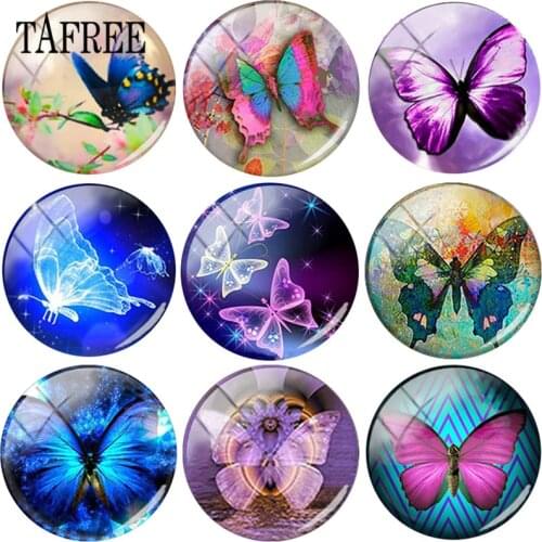 TAFREE Beauty Colorful Butterfly MOQ 1pcs 25mm Round Photo Glass Cabochon Demo Flat Back Making Findings