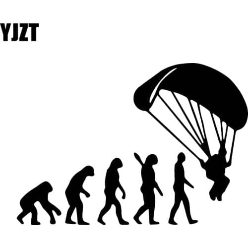 YJZT 13CM*18.6CM Stylish Car Cover Scratch Decals Human Evolution Car Sticker Paraglider Black/Silver C30-0595