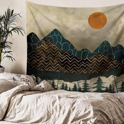 Sunset Mountain Wall Hanging Tapestry Psychedelic Scenic Tapestry Japan Kanagawa Waves Home Wall Decor Girls Bedroom Drom Room