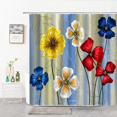 3D Flower Peony Flower Lotus Yellow Sunflower Shower Curtains Bath Curtain Frabic Waterproof Polyester Bath Curtain With Hooks