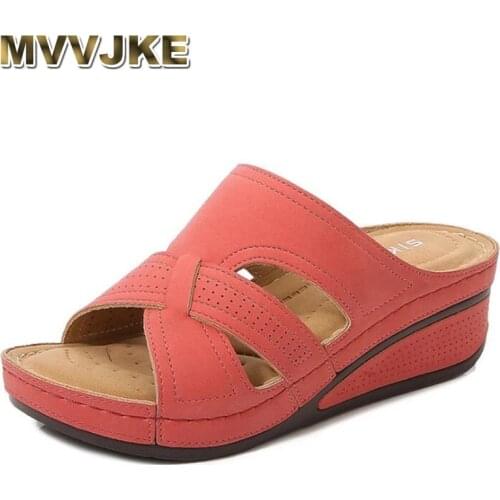 MVVJKE Fashion Summer Slippers Women Wedges Shoes Open toe Ladies Wedges Heels 5.5cm Sweet Women Beach Slippers Plus Size 42