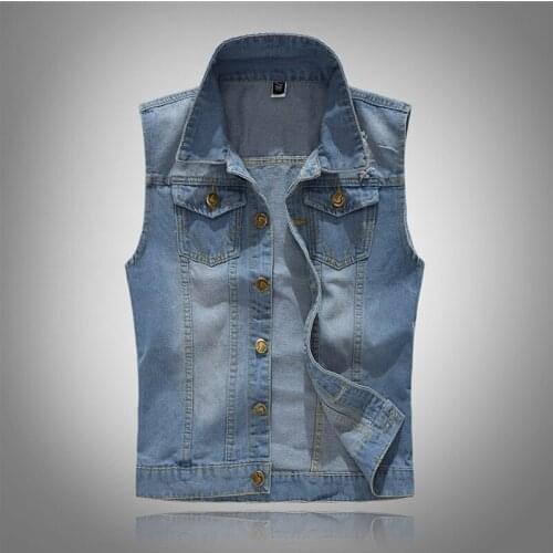 2019 Mens Sleeveless cotton Denim Vest Male fashion Spring Autumn 80s Vintage Jackets Hole Jeans Brand top Waistcoat 6XL