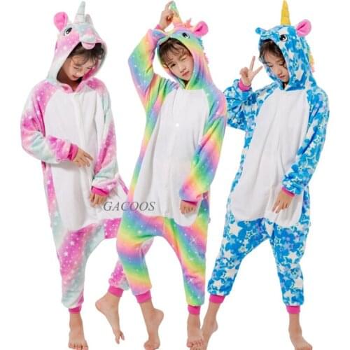Winter Kigurumi Sleepwear For Girls Boys Animal Panda Stitch Unicorn Onesie Kids Baby Pyjama Cosplay Licorne Children Pajamas
