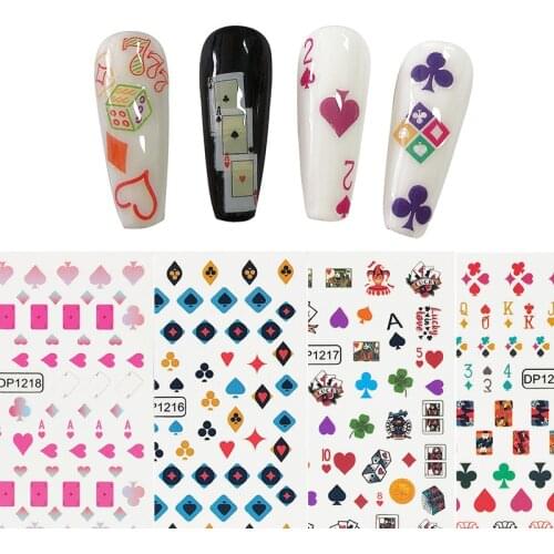 1Pc 3D Nail Sticker Poker Design 3D Self-Adhesive Playing Card Nail Decals Designer Nails Stickers Manicure Adhesive Foil Tips