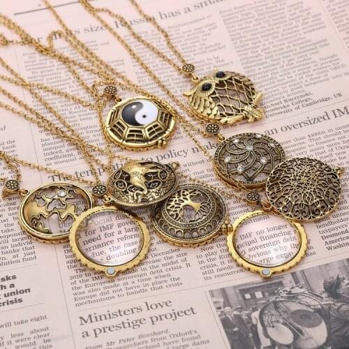 2021 latest fashion trend retro hollow owl elephant tree of life dragonfly pendant sweater chain magnifying glass necklace