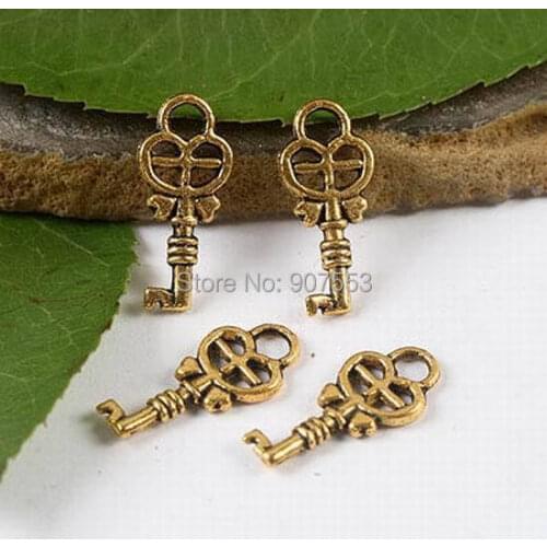 80pcs dark gold tone 2sided heart key charms h1956