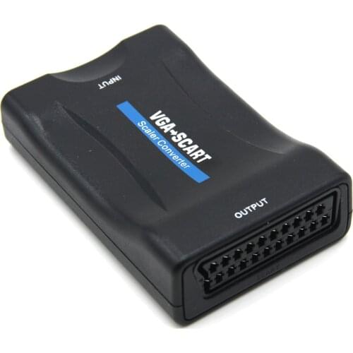 VGA to SCART Video Audio Converter Adapter With Remote Control USB DC Power Cable and VGA Cables