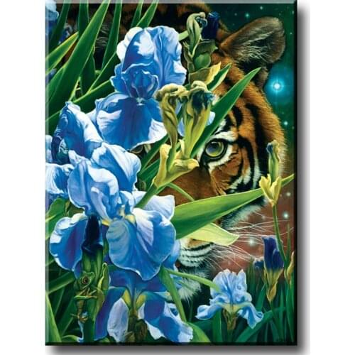 5d diy New diamond mosaic Blue Iris Tiger Face diamond painting full square round embroidery sale Animal Flower Home Decor A2279
