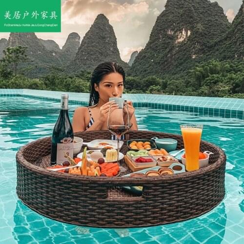 Bali floating breakfast tray water rattan basket posing photo wedding photography props web celebrity B&B hotel