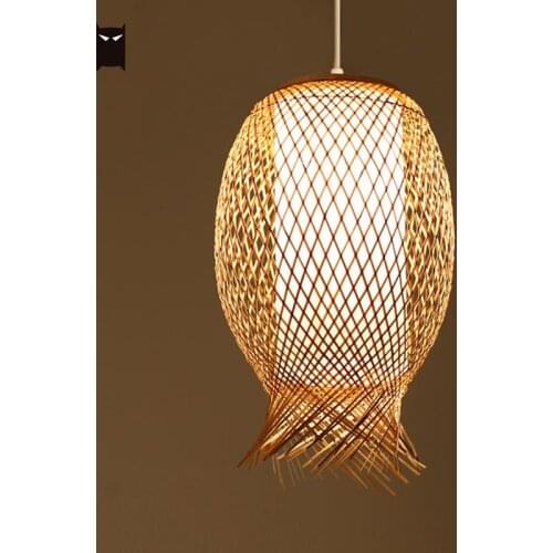 Bamboo Wicker Rattan Shade Pendant Light Fixture Japanese Asian Nordic Hanging Ceiling Lamp Luminaria for Dining Table Room E27