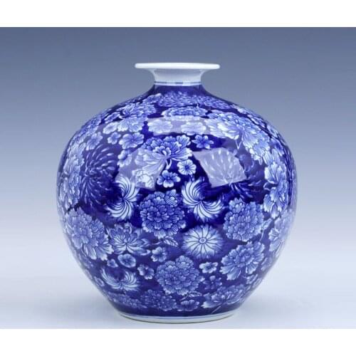 Jingdezhen Ceramic Big Vase Hand-painted Antique Blue And White Porcelain Vase Decoration Living Room Decoration
