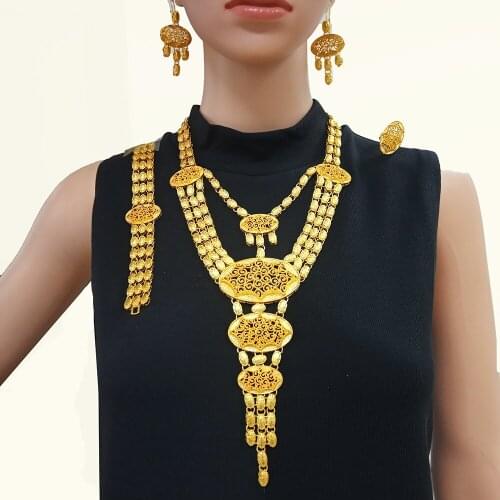 Big gold jewelry sets Indian gold necklace jewelry for women African wedding gift luxry high quality accessories 2020