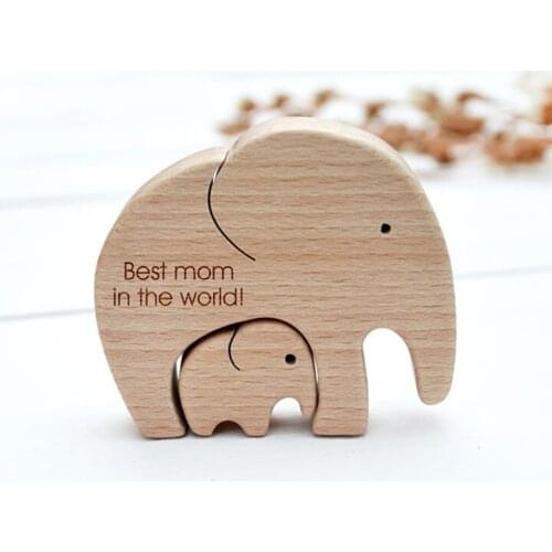 Wooden Elephant Decoration Mom and Child Shape Loving Family Figurine Desktop Ornament
