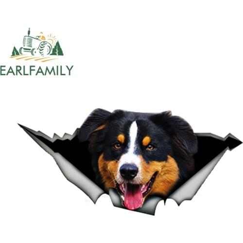 EARLFAMILY 13cm x 6.2cm Black Tri Aussie Car Sticker Torn Metal Pet Decal Reflective Stickers Australian Shepherd Car Styling