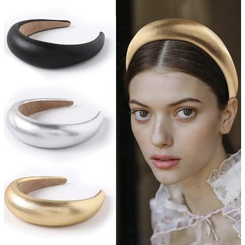Europe And The United States New PU Leather Sponge Hair Ring Fashion Metal Texture Thickening Cloth Wide-Brimmed Headband