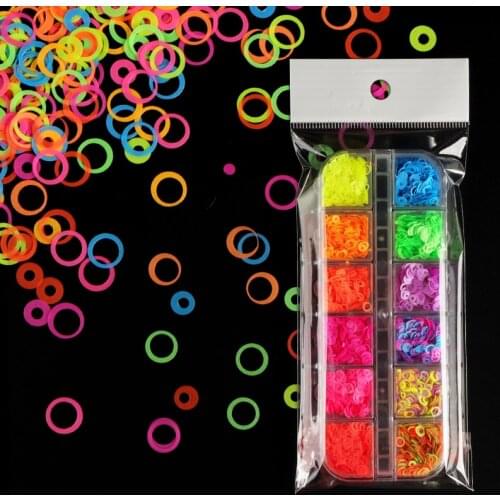 Fluorescence Ultrathin Hollow Circle Ring Glitter Sequins For Decoration Mixed Size Round Neon Flakes Nail Art Manicure Supplies
