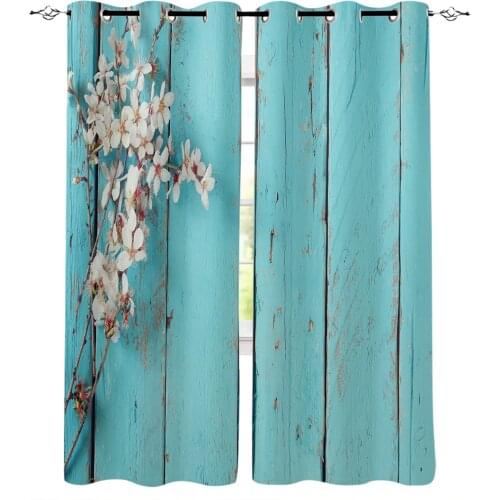 Plum Blossom Plank Blue Wood Flower Curtains for Kids Boys Girls Room Living Room Window Drapes Curtain Window Treatments