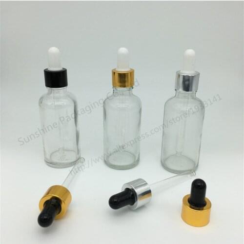 Hot sale 200 pcs 50ml Clear Glass Dropper Bottle,1.67oz Clear Bottle, 50cc Empty Glass Dropper Bottles, wholesale