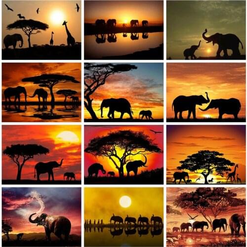 Huacan New 5D Diamond Painting Elephant Full Square Art Diamond Embroidery Mosaic Animal Scenic Decorations Home
