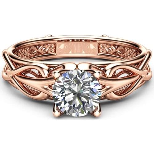 Huitan Cute Rose Gold Color Engagement Rings For Women With Heart Pattern Twig Sides Classic Solitaire Wedding Rings Wholesale