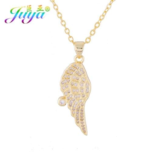 Juya New Years Gift Jewelry Supplies Cubic Zirconia Gold/Rose Gold Necklace For Women Wing Whale Tail Pendant Necklace