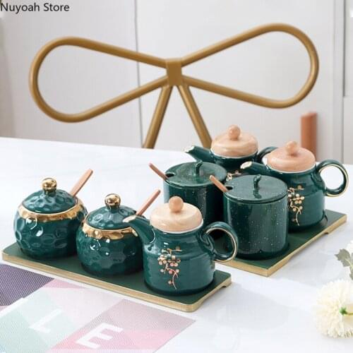 Ceramic Seasoning Pot Set Salt MSG Seasoning Pot/Household Soy Sauce Bottle Vinegar Bottle Seasoning Bottle Kitchen Supplies