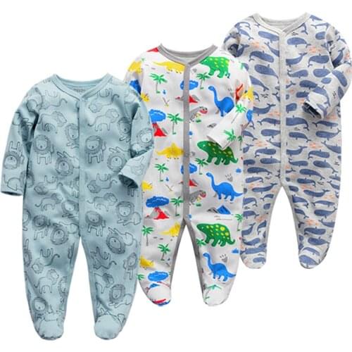 3pcs Baby Clothes Footed Boy Rompers Comfortable Newborn Pajamas Cartoon Printed Infant Jumpsuit Girls Clothing set